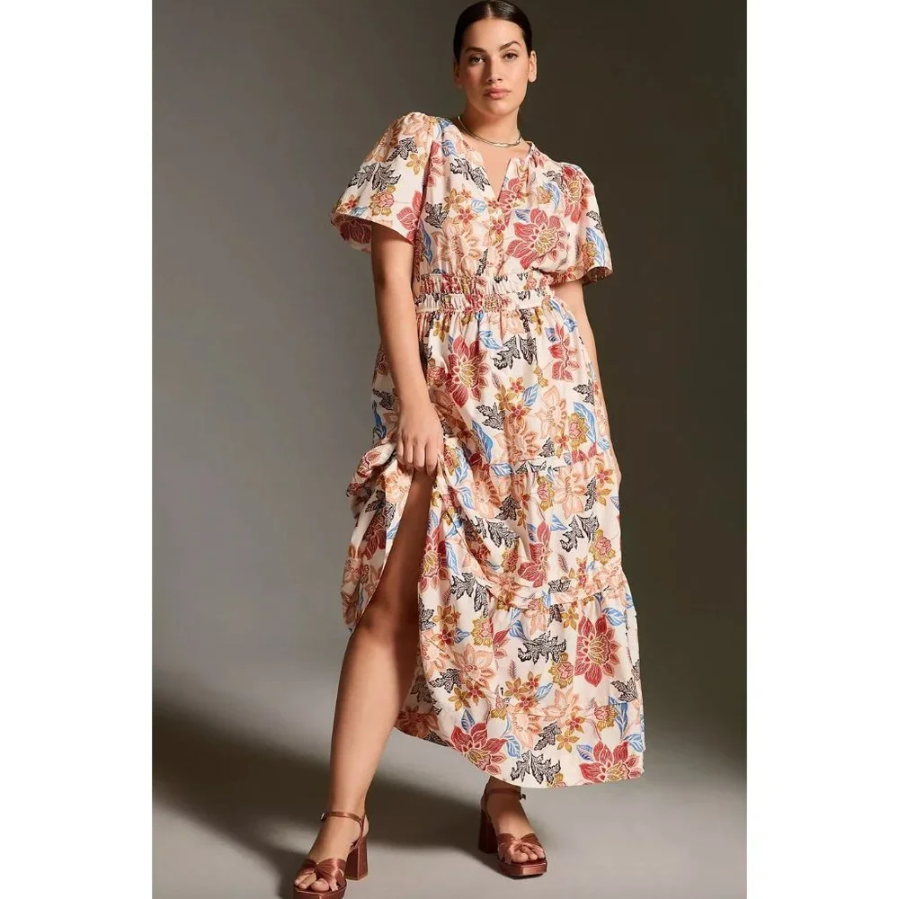 Anthropologie The Somerset Maxi Dress Printed Botanical Size Medium Petite